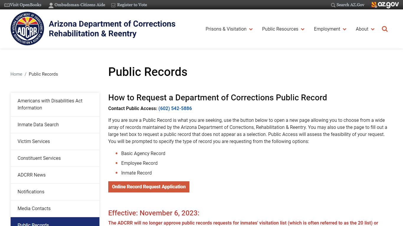 Public Records | Arizona Department of Corrections, Rehabilitation ...